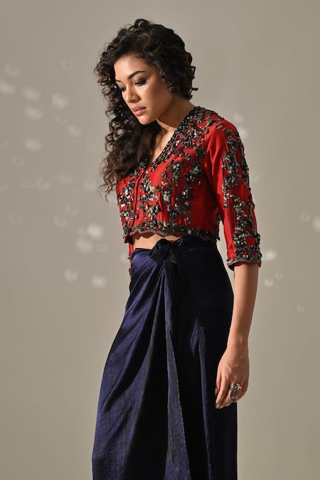 Medha Hand Embroidered Jacket & Wrap Skirt Set 