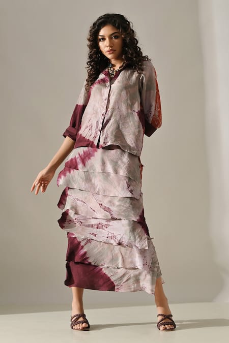 Medha Tie-Dyed Shirt & Tiered Skirt Set 