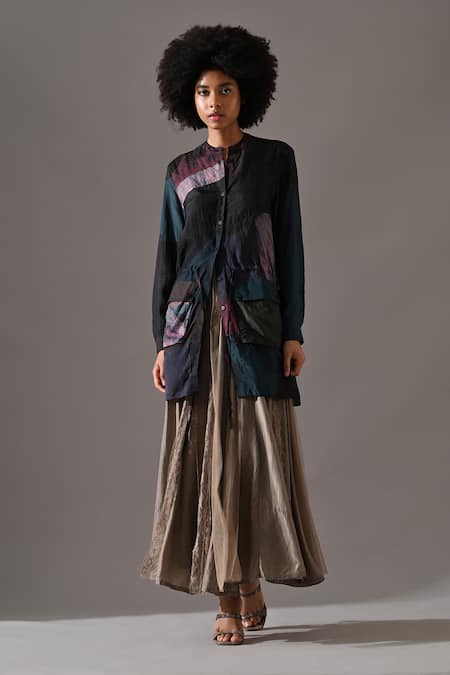 Medha Patchwork Tie Dye Tunic & Flared Skirt Set 