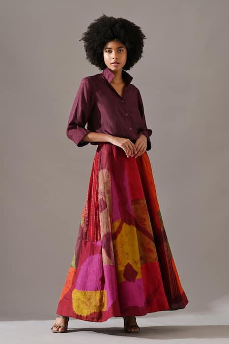 Medha Patchwork Tie-Dyed Shirt & Skirt Set 