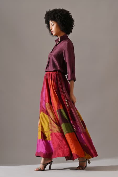Medha Patchwork Tie-Dyed Shirt & Skirt Set 