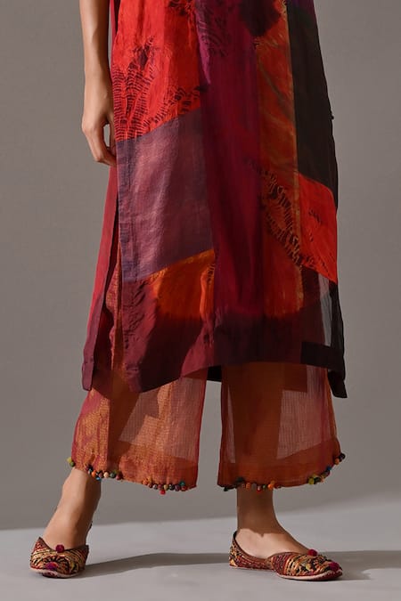 Buy_Medha_Multi Color , Organza, Tissue Patchwork, Tie-dyed Tunic And Pant Set _Online_at_Aza_Fashions