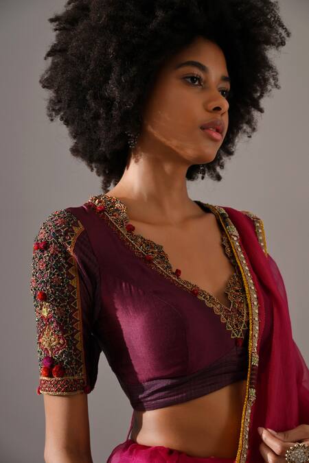 Shop_Medha_Pink Organza, Sequins, Beads, Embroidery, Hand Saree With Blouse _Online_at_Aza_Fashions