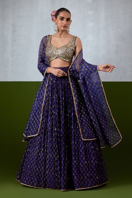 Ikshita Choudhary Printed & Pleated Chanderi Lehenga Set 
