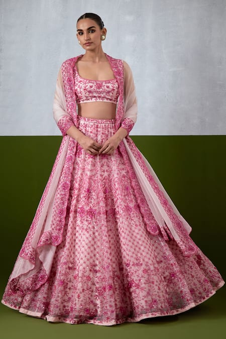 Ikshita Choudhary Pink Hand Embroidered Organza Lehenga Set 
