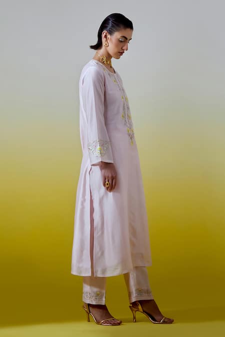 Buy Anantaa By Roohi Pink Chanderi Silk Embroidery, Sequins Round Neck Kurta And Pant Set Online at Aza Fashions Buy_Anantaa By Roohi_Pink Chanderi Silk Embroidery, Sequins Round Neck Kurta And Pant Set _Online_at_Aza_Fashions