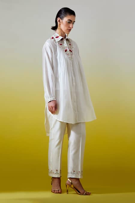 Buy_Anantaa By Roohi_Off White Silk, Silk, Embroidery, Pintuck Shirt With Pant _Online_at_Aza_Fashions