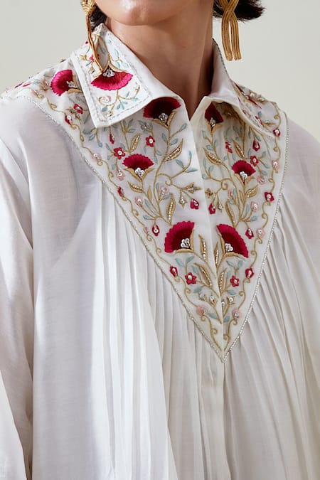 Shop_Anantaa By Roohi_Off White Silk, Silk, Embroidery, Pintuck Shirt With Pant _Online_at_Aza_Fashions