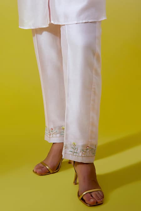 Shop_Anantaa By Roohi_Pink Organza, Chanderi , Embroidery, Pintuck Shirt With Pant _Online_at_Aza_Fashions