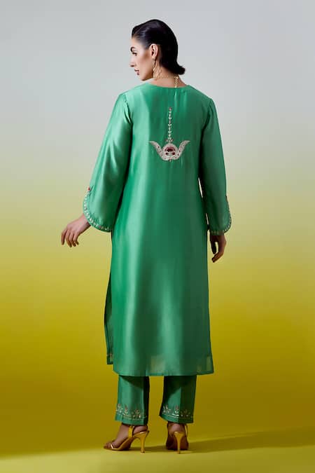 Anantaa By Roohi Silk Chanderi Notched Neck Kurta With Pant 