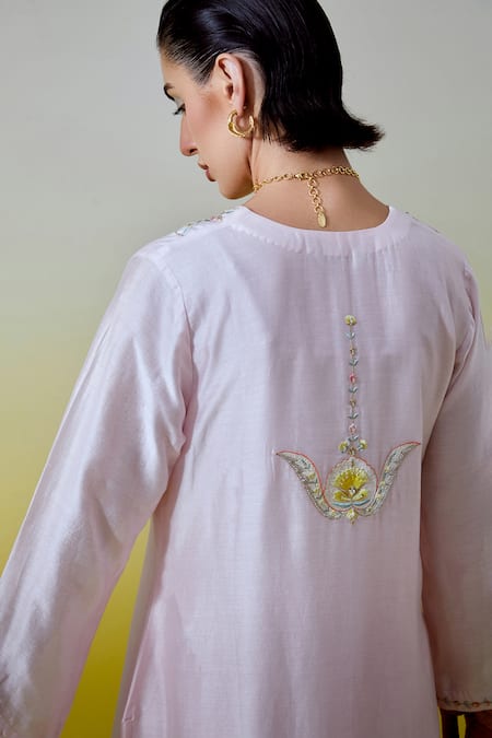 Buy Anantaa By Roohi Pink Chanderi Silk Embroidery, Sequins Notched Neck Kurta And Pant Set Buy_Anantaa By Roohi_Pink Chanderi Silk Embroidery, Sequins Notched Neck Kurta And Pant Set