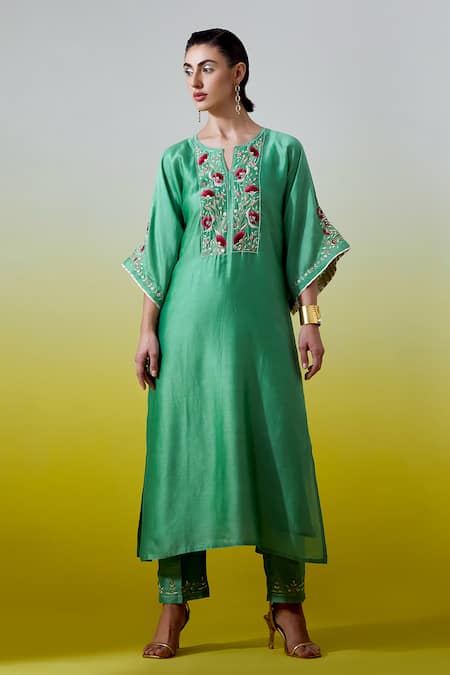 Anantaa By Roohi Silk Chanderi Kaftan Kurta & Pant Set