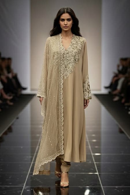 Shop Nikita Mhaisalkar Off White Georgette, Silk Embroidery, Baroque Hand Work Kurta Salwar Set at Aza Fashions Shop_Nikita Mhaisalkar_Off White Georgette, Silk Embroidery, Baroque Hand Work Kurta Salwar Set _at_Aza_Fashions