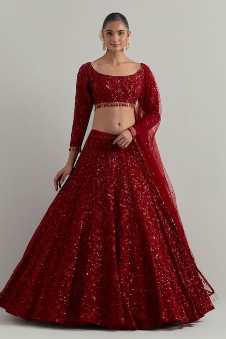 Ikshita Choudhary Red Hand Embroidered Net Bridal Lehenga Set