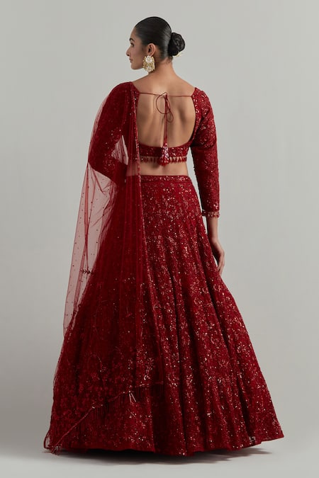 Ikshita Choudhary Red Hand Embroidered Net Bridal Lehenga Set