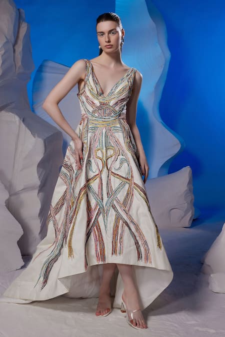 Samant Chauhan Abstract Thread Embroidered Gown 