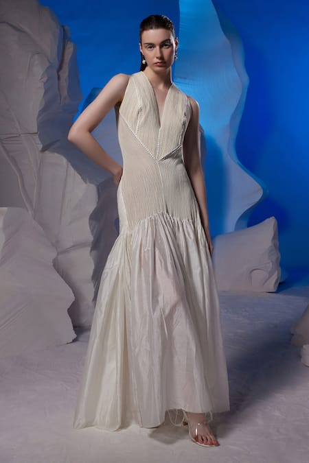 Samant Chauhan Pleated Halter Neck Gown 