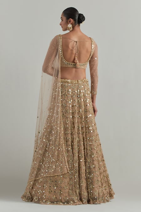 Ikshita Choudhary Beige Hand Embroidered Net Lehenga Set