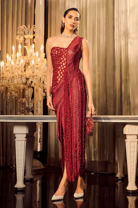 Supria Munjal One Shoulder Fringe Dress 