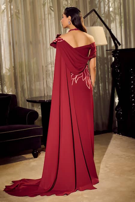 Supria Munjal Cape Trail Sheath Gown 