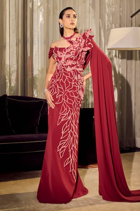 Supria Munjal Cape Trail Sheath Gown 