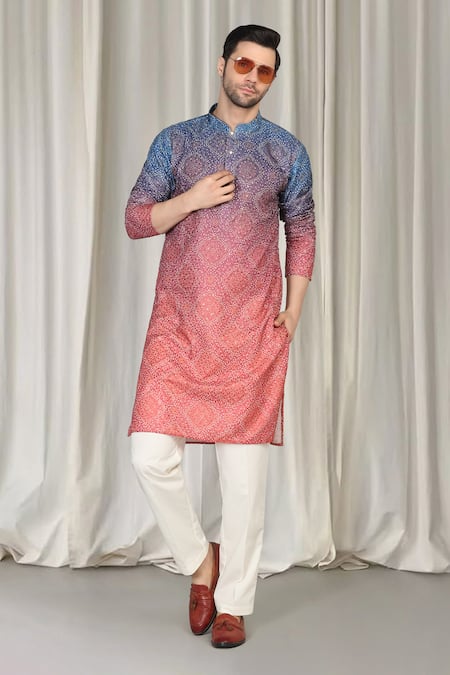 Aham-Vayam Ombre Bandhani Embroidered Kurta & Pant Set 