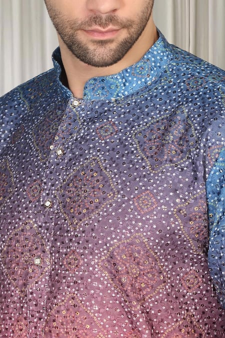 Shop_Aham-Vayam_Coral Cotton Sequins Ombre Bandhani Embroidered Kurta And Pant Set 