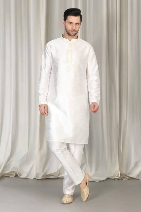 Aham-Vayam_Ivory Cotton Embroidery, Sequins Pavitra Geometric Sherwani Set _Online_at_Aza_Fashions