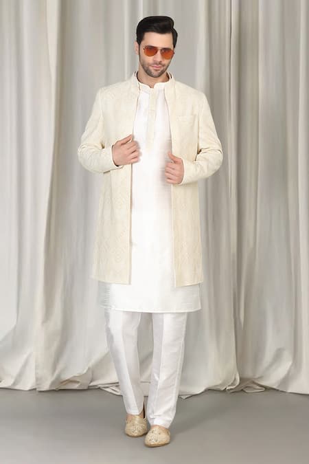 Aham-Vayam Pavitra Geometric Embroidered Sherwani Set 