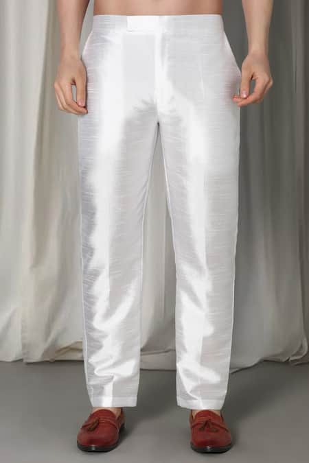 Aham-Vayam_Ivory Cotton, Silk Embroidery Mihir Woven Pattern Sherwani Set _at_Aza_Fashions