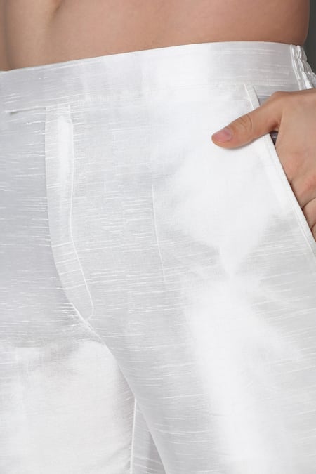 Buy_Aham-Vayam_Ivory Cotton, Silk Embroidery Mihir Woven Pattern Sherwani Set 