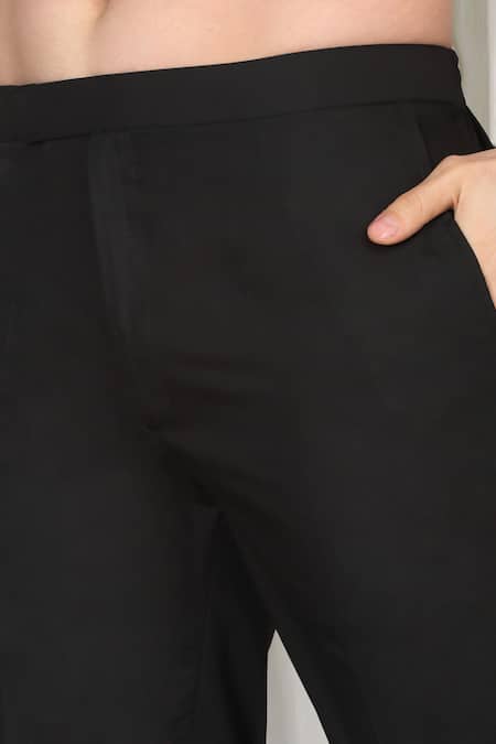 Shop_Aham-Vayam_Black Cotton, Silk Embroidery Phool Nehru Jacket Kurta Set 