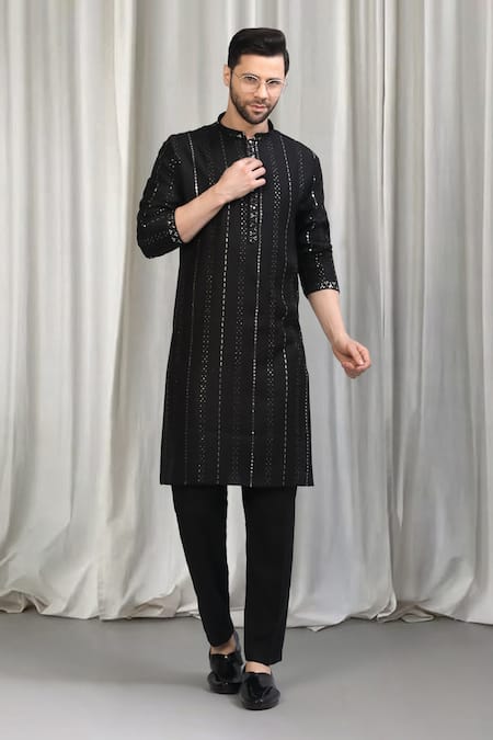 Aham-Vayam Sequins Embroidered Striped Kurta & Pant Set 