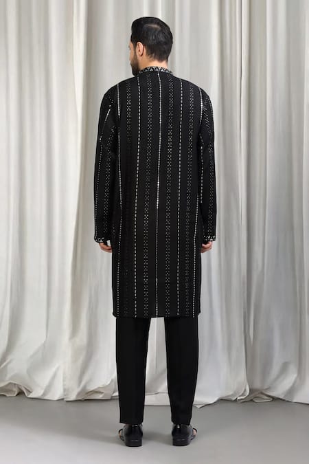 Aham-Vayam Sequins Embroidered Striped Kurta & Pant Set 