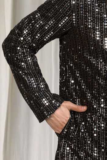 Shop_Aham-Vayam_Black Cotton Sequins Jhilmil Embroidered Kurta And Pant Set 