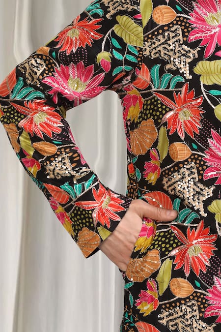 Shop_Aham-Vayam_Multi Color Cotton Satin, Cotton, Silk Embroidery, Sequins Floral Kurta Set 