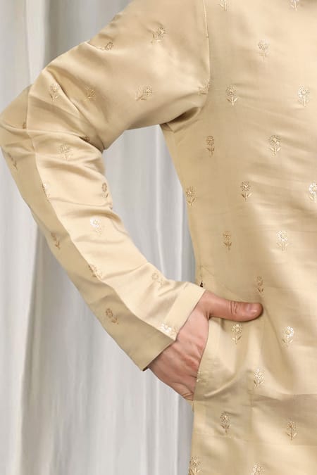 Buy_Aham-Vayam_Beige Cotton, Silk Embroidery, Sequins Kurta And Pant Set 