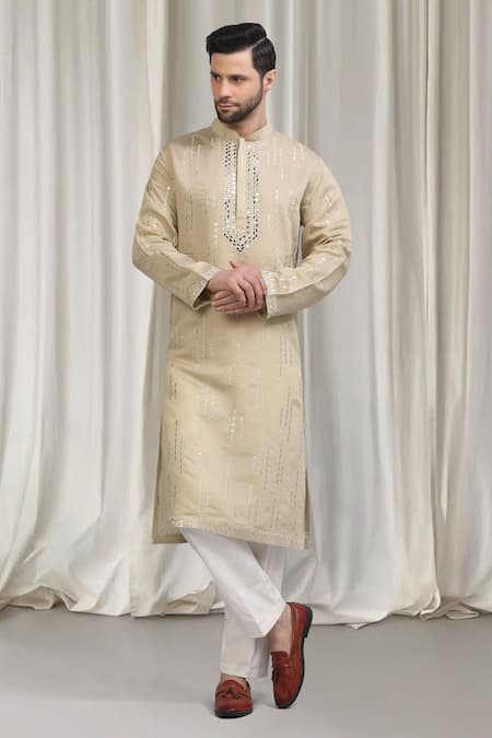 Buy_Aham-Vayam_Beige Mirrors, Sequins, Embroidery Tyohaar Kurta Set 