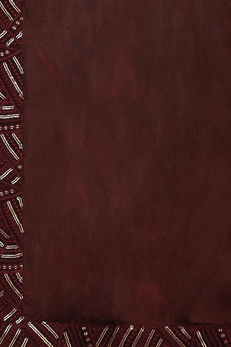 Aham-Vayam_Brown Cotton Embroidery, Metallic Thread Geometric Kurta Pant Dupatta Set _Online_at_Aza_Fashions