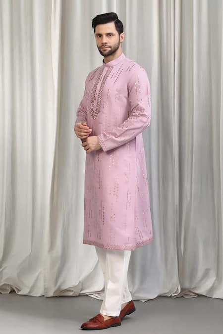 Buy_Aham-Vayam_Pink Cotton, Silk Mirrors, Embroidery Tyohaar Mirrorwork Kurta Set 
