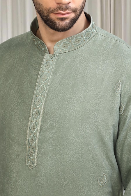 Buy_Aham-Vayam_Green Cotton Embroidery Printed Kurta And Pant Set 