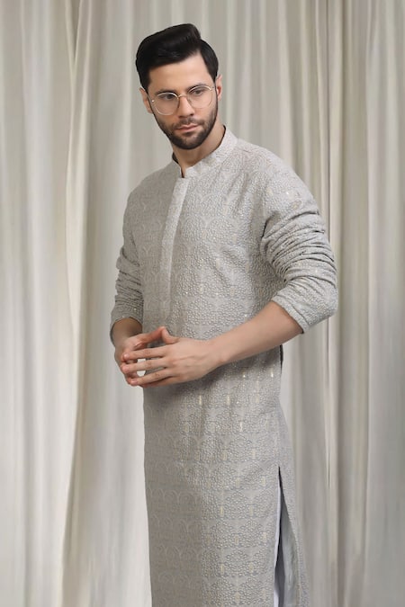 Buy_Aham-Vayam_Grey Cotton Embroidery, Sequins Swarna Kurta And Pant Set 
