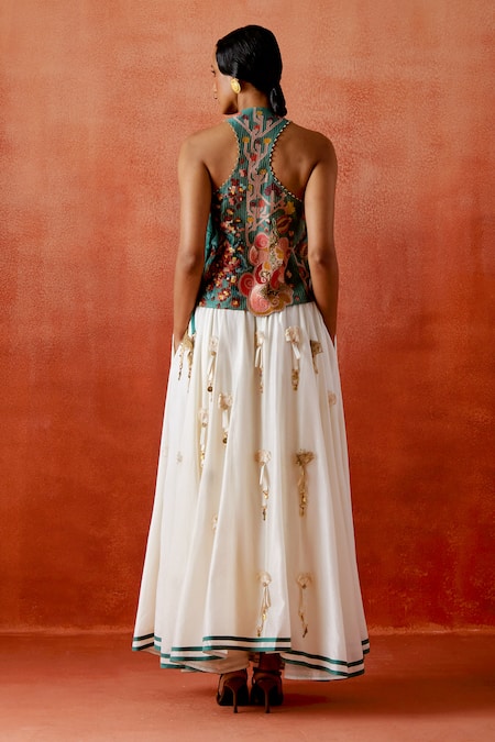 Jajaabor Embroidered Cowl Neck Jacket & Skirt Set 