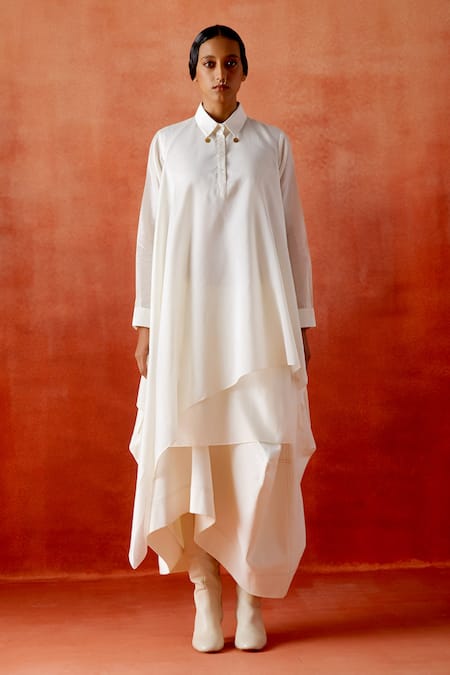 Jajaabor_Pink Chanderi Silk, Denim Embroidery, Beads Racerback, Cowl Jacket Skirt Set _Online_at_Aza_Fashions