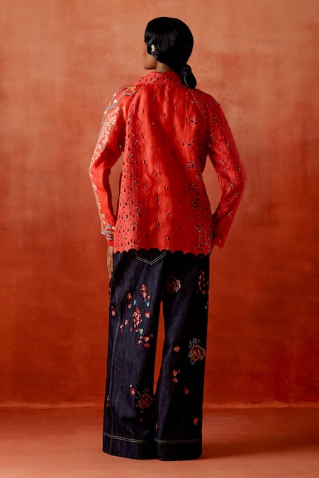 Jajaabor Embroidered Trench Jacket & Denim Pant Set 