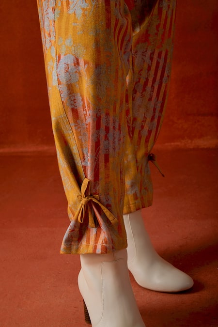 Buy Jajaabor Ivory Chanderi Silk, Denim Embroidery, Cut Work Shirt And Printed Pant Set Online at Aza Fashions Buy_Jajaabor_Ivory Chanderi Silk, Denim Embroidery, Cut Work Shirt And Printed Pant Set _Online_at_Aza_Fashions