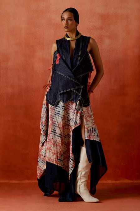 Jajaabor Overlap Denim Jacket & Skirt Set 