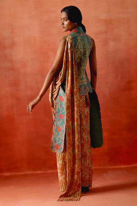 Jajaabor Pomegranate Embroidered Jacket & Draped Skirt Set 