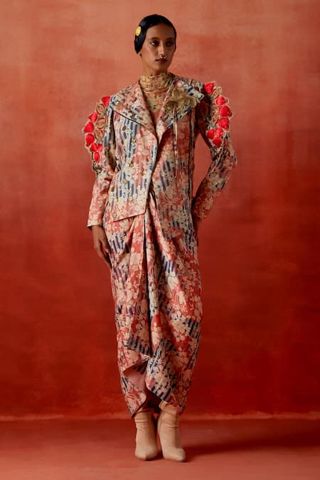 Jajaabor Pomegranate Embroidered Quilted Jacket & Skirt Set 