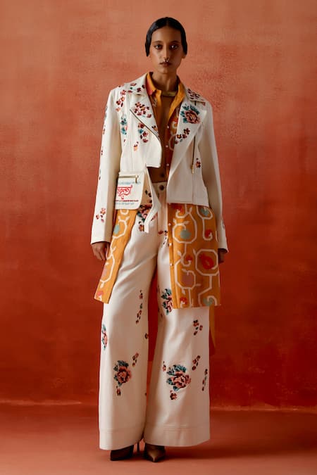 Jajaabor Embroidered Denim Biker Jacket & Pant Set